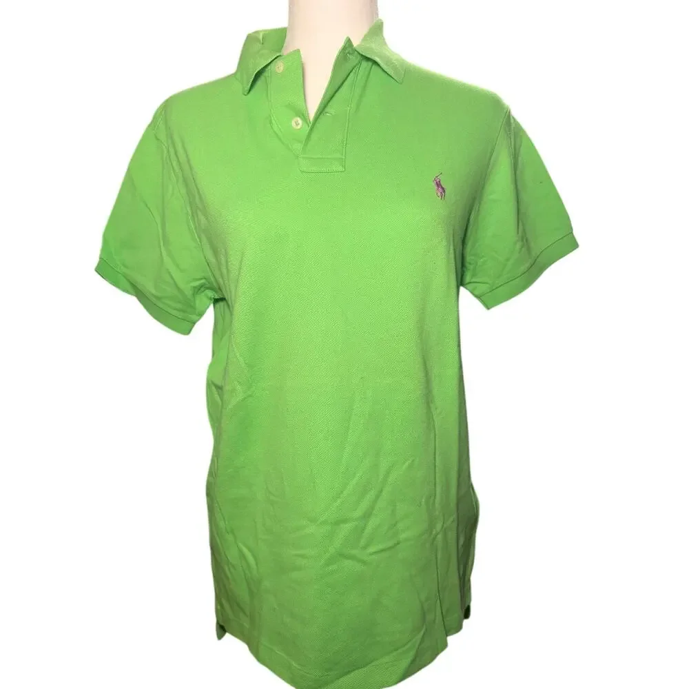 Polo Ralph Lauren Lime Green Polo Shirt, Purple Pony, Custom Fit, Men Small, NWT
